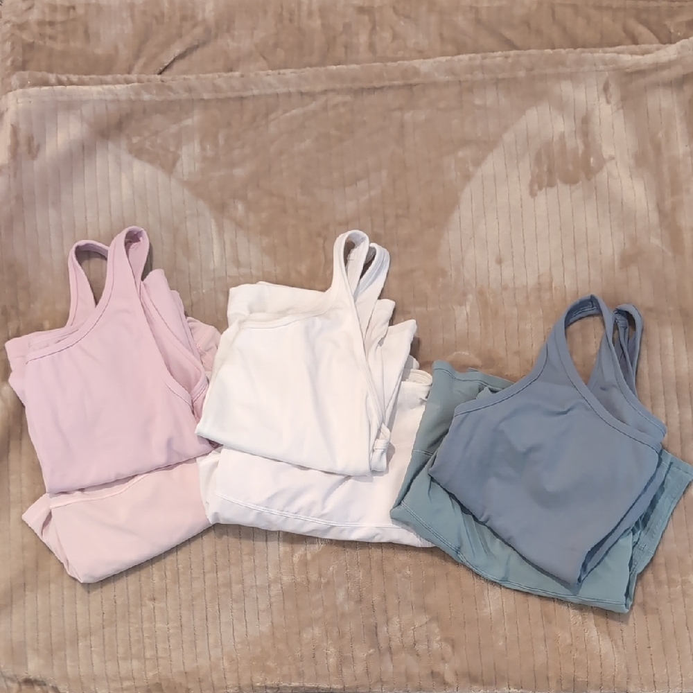 Set of Pink, White, and Blue Tank Tops With Matching Skort